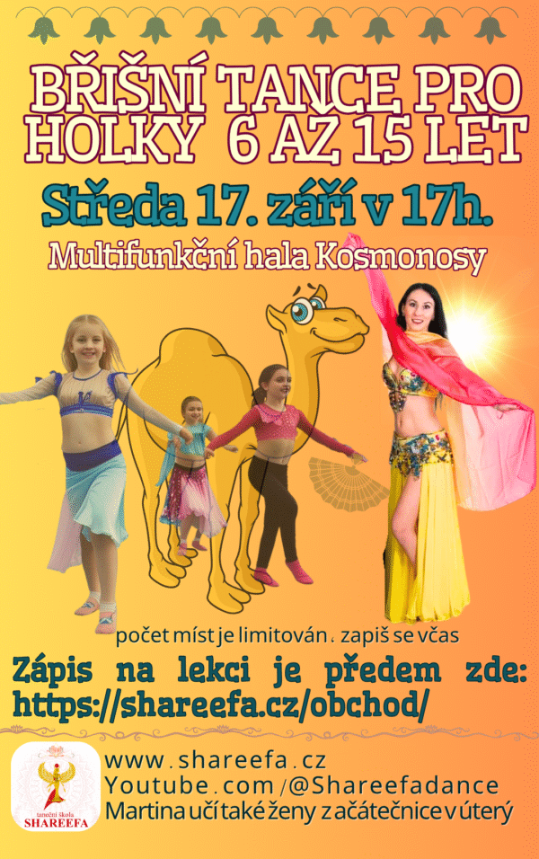 1. zkušební lekce břišní tance 17. září 2025 v 17h. s Martinkou - DĚTI A HOLČIČKY