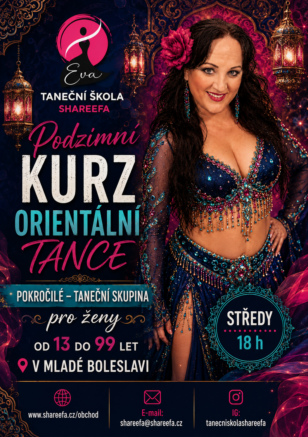 Kurz: Skupina Shareefa- středy od 18 -19:30/ pokročilé orientální tance od 16. 9.-6.12.